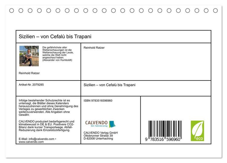 Produktbild: Sizilien &ndash; von Cefal&ugrave; bis Trapani (Tischkalender 2026 DIN A5 quer), CALVENDO Monatskalender
