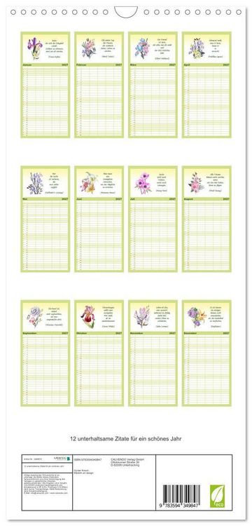 Produktbild: Familienplaner 2027 - 12 unterhaltsame Zitate f&uuml;r ein sch&ouml;nes Jahr mit 5 Spalten (Wandkalender, 21 x 45 cm) CALVENDO