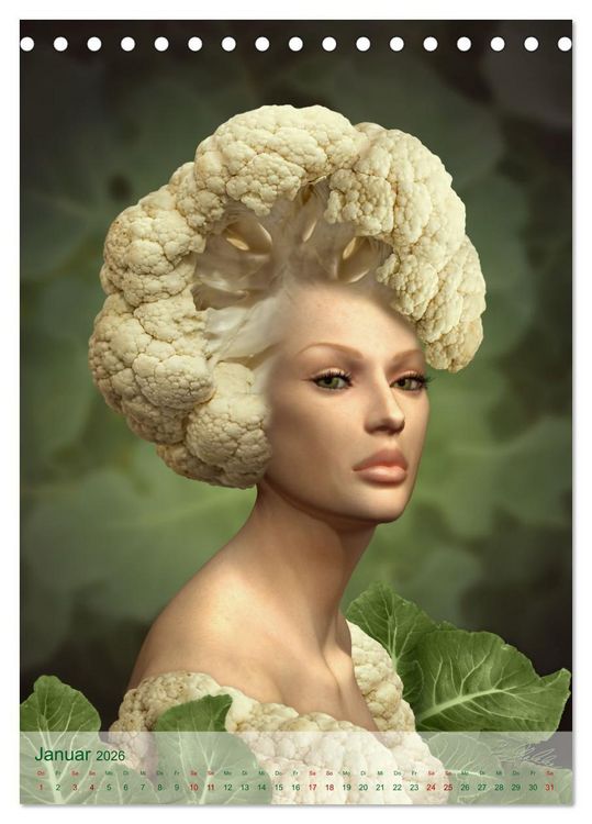 Produktbild: Zum Anbeissen - surreale Frauenportraits mit Obst und Gem&uuml;se (Tischkalender 2026 DIN A5 hoch), CALVENDO Monatskalender