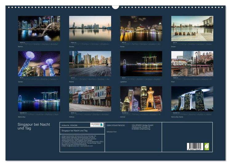 Produktbild: Singapur bei Nacht und Tag (Wandkalender 2026 DIN A2 quer), CALVENDO Monatskalender