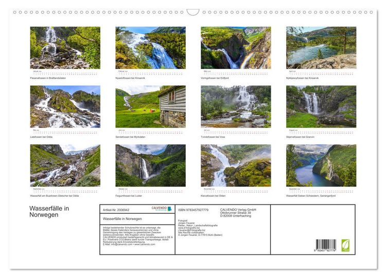 Produktbild: Wasserf&auml;lle in Norwegen (Wandkalender 2026 DIN A2 quer), CALVENDO Monatskalender