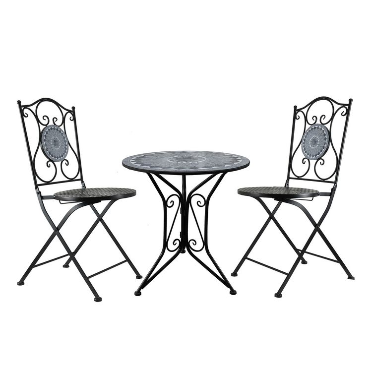 Produktbild: HTI-Living Sitzgruppe Metall schwarz Schiefer Tisch mit 2 St&uuml;hlen Balkon Set mit Motiv