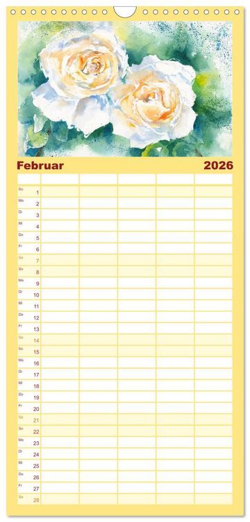 Produktbild: Familienplaner 2026 - Blumenaquarelle aus der N&auml;he mit 5 Spalten (Wandkalender, 21 x 45 cm) CALVENDO