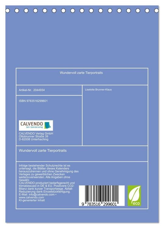 Produktbild: Wundervoll zarte Tierportraits (Tischkalender 2026 DIN A5 hoch), CALVENDO Monatskalender
