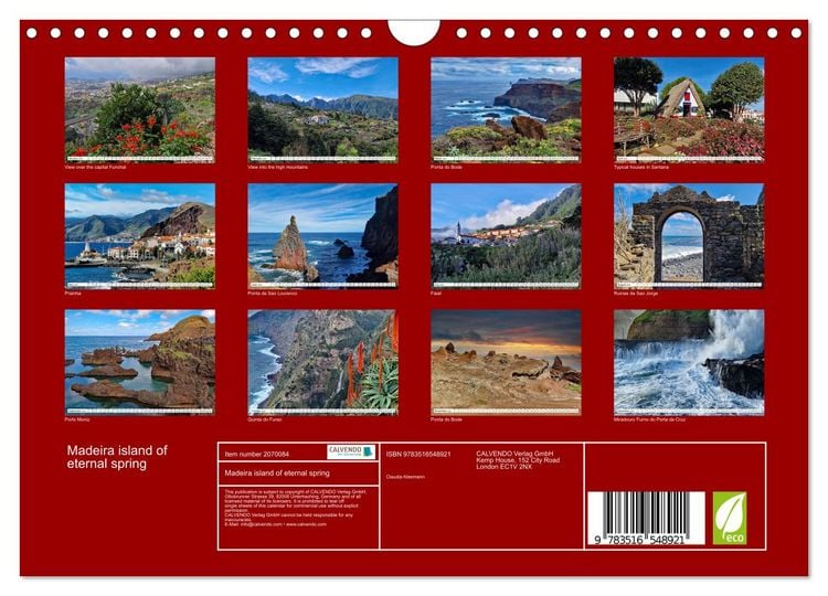 Produktbild: Madeira island of eternal spring (Wall Calendar 2026 DIN A4 landscape), CALVENDO 12 Month Wall Calendar