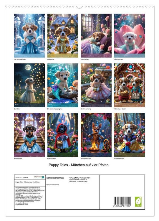 Produktbild: Puppy Tales - M&auml;rchen auf vier Pfoten (hochwertiger Premium Wandkalender 2027 DIN A2 hoch), Kunstdruck in Hochglanz