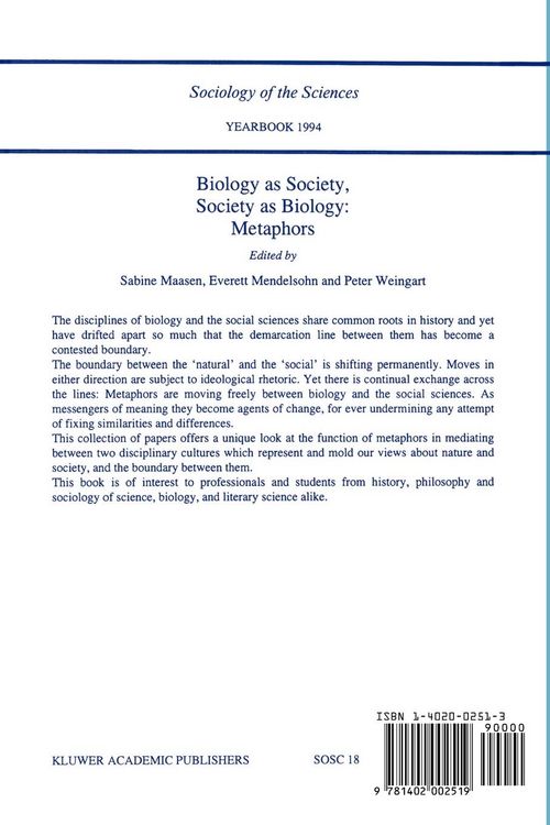Produktbild: Biology as Society, Society as Biology: Metaphors