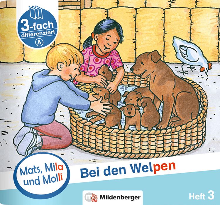 Produktbild: Mats, Mila und Molli &ndash; Heft 3: Bei den Welpen - Schwierigkeitsstufe A