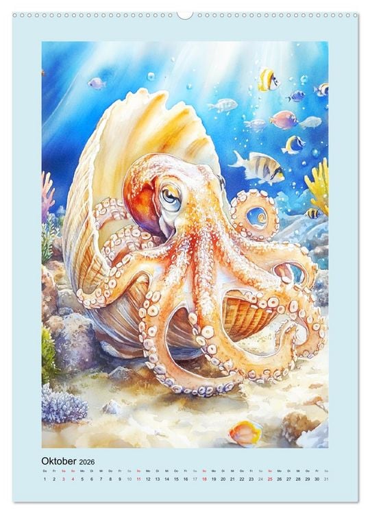 Produktbild: Ozeanpoesie. Die Unterwasserwelt im Aquarell-Stil (hochwertiger Premium Wandkalender 2026 DIN A2 hoch), Kunstdruck in Hochglanz