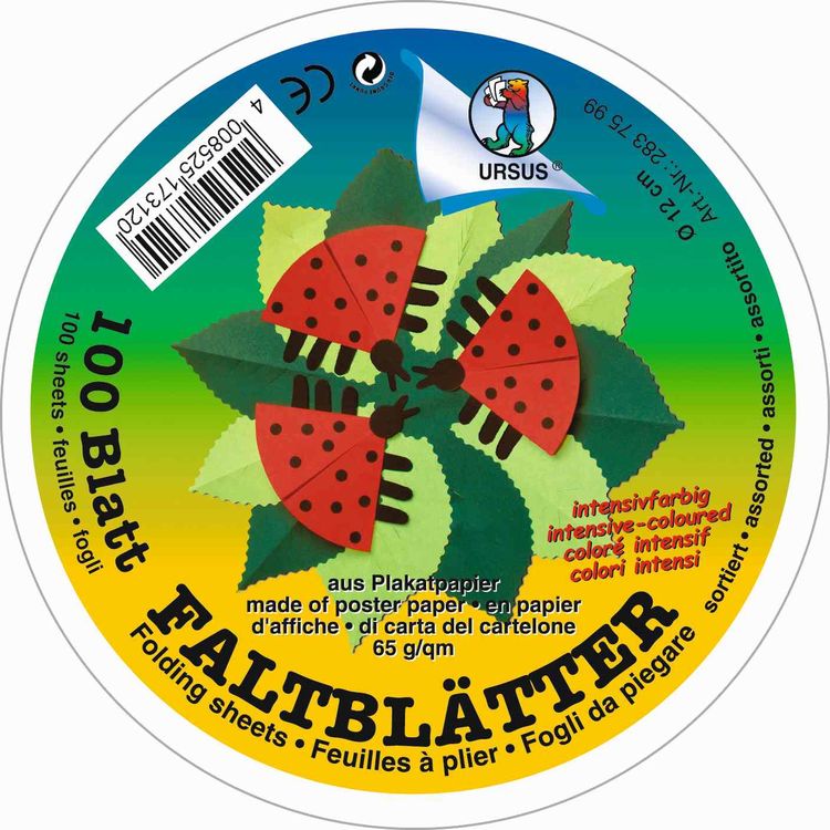 Produktbild: URSUS Falten Faltbl&auml;tter intensiv, Plakatkarton, 65 g/m&sup2;, &Oslash; 12 cm, sortiert