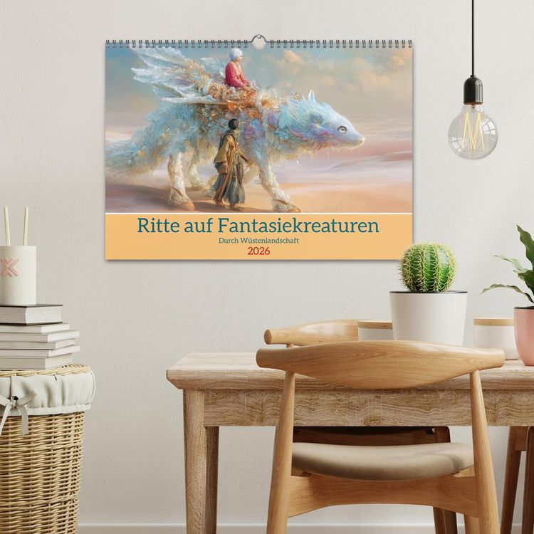 Produktbild: Ritte auf Fantasiekreaturen - Durch W&uuml;stenlandschaft (Wandkalender 2026 DIN A3 quer), CALVENDO Monatskalender