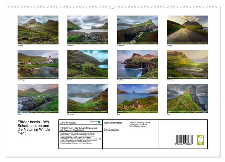 Produktbild: F&auml;r&ouml;er Inseln - Wo Schafe tanzen und die Natur im Winde fliegt (hochwertiger Premium Wandkalender 2026 DIN A2 quer), Kunstdruck in Hochglanz