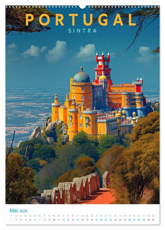 Produktbild: Portugal - Old School Poster Style (hochwertiger Premium Wandkalender 2026 DIN A2 hoch), Kunstdruck in Hochglanz