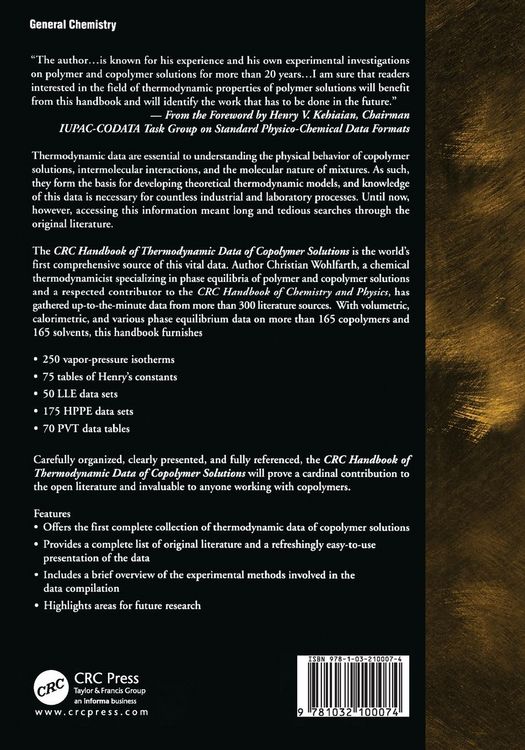 Produktbild: CRC Handbook of Thermodynamic Data of Copolymer Solutions