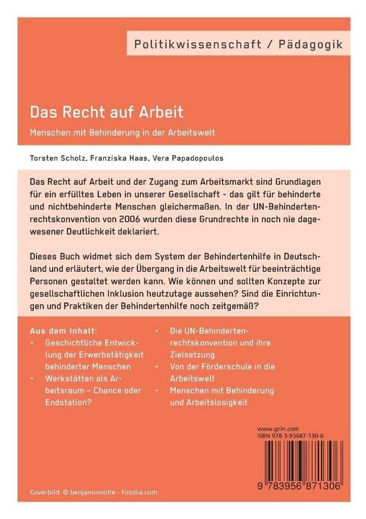 Produktbild: Das Recht auf Arbeit. Menschen mit Behinderung in der Arbeitswelt