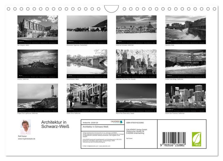 Produktbild: Architektur in Schwarz-Wei&szlig; (Wandkalender 2026 DIN A4 quer), CALVENDO Monatskalender