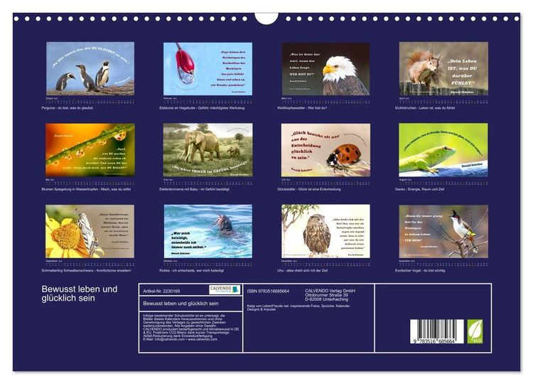 Produktbild: Bewusst leben und gl&uuml;cklich sein (Wandkalender 2026 DIN A3 quer), CALVENDO Monatskalender