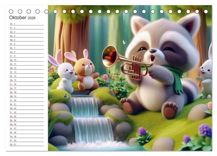 Produktbild: Musikalische Waldtiere (Tischkalender 2026 DIN A5 quer), CALVENDO Monatskalender