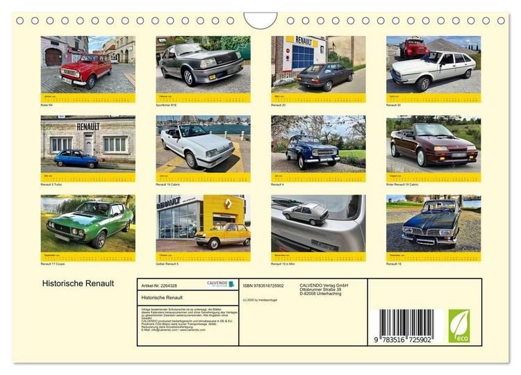 Produktbild: Historische Renault (Wandkalender 2026 DIN A4 quer), CALVENDO Monatskalender