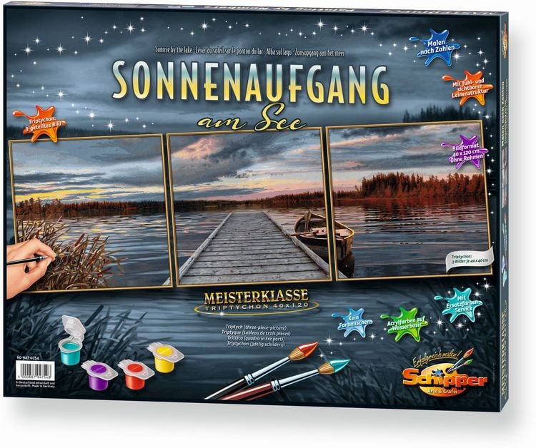 Produktbild: Schipper Malen-nach-Zahlen - Meisterklasse Triptychon - Sonnenaufgang am See