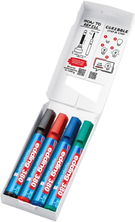 Produktbild: edding Flipchart Marker 380 1,5-3mm schwarz/rot/blau/gr&uuml;n 4 St&uuml;ck