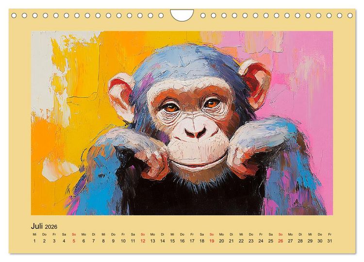 Produktbild: Majest&auml;tische Menschenaffen. Faszinierende Wesen in kunstvoller &Ouml;loptik (Wandkalender 2026 DIN A4 quer), CALVENDO Monatskalender