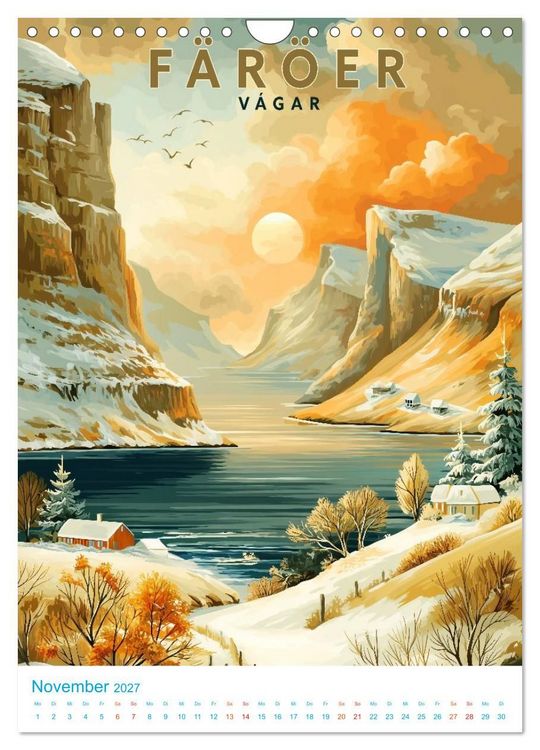 Produktbild: F&auml;r&ouml;er Inseln - Old School Poster Style (Wandkalender 2027 DIN A4 hoch), CALVENDO Monatskalender
