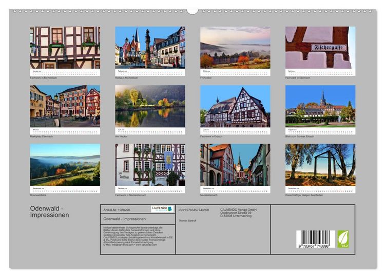 Produktbild: Odenwald - Impressionen (hochwertiger Premium Wandkalender 2026 DIN A2 quer), Kunstdruck in Hochglanz