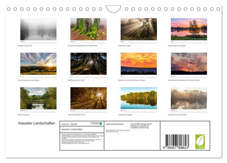 Produktbild: Kasseler Landschaften (Wandkalender 2026 DIN A4 quer), CALVENDO Monatskalender