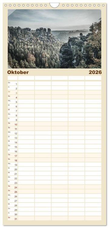 Produktbild: Familienplaner 2026 - S&auml;chsische Schweiz mit 5 Spalten (Wandkalender, 21 x 45 cm) CALVENDO