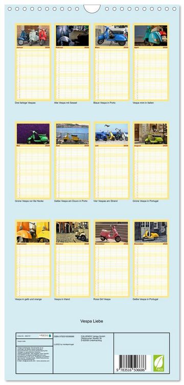 Produktbild: Familienplaner 2026 - Vespa Liebe mit 5 Spalten (Wandkalender, 21 x 45 cm) CALVENDO