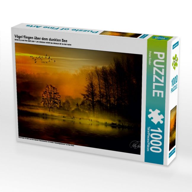 Produktbild: CALVENDO Puzzle V&ouml;gel fliegen &uuml;ber dem dunklen See | 1000 Teile Lege-Gr&ouml;&szlig;e 64x48cm Foto-Puzzle f&uuml;r gl&uuml;ckliche Stunden