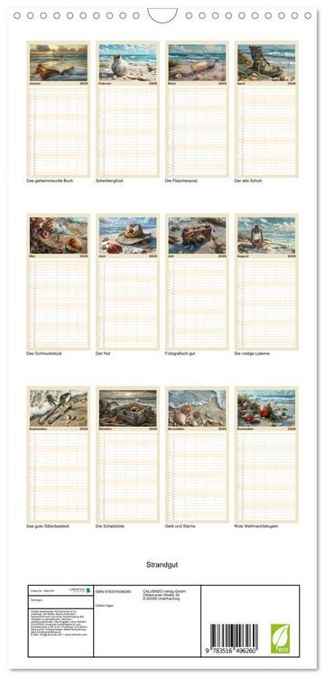 Produktbild: Familienplaner 2026 - Strandgut mit 5 Spalten (Wandkalender, 21 x 45 cm) CALVENDO