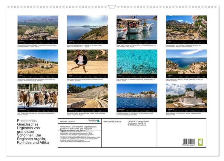 Produktbild: Peloponnes, Griechisches Urgestein von grandioser Sch&ouml;nheit. Die Regionen Argolis, Korinthia und Attika (Wandkalender 2027 DIN A2 quer), CALVENDO Monatskalender