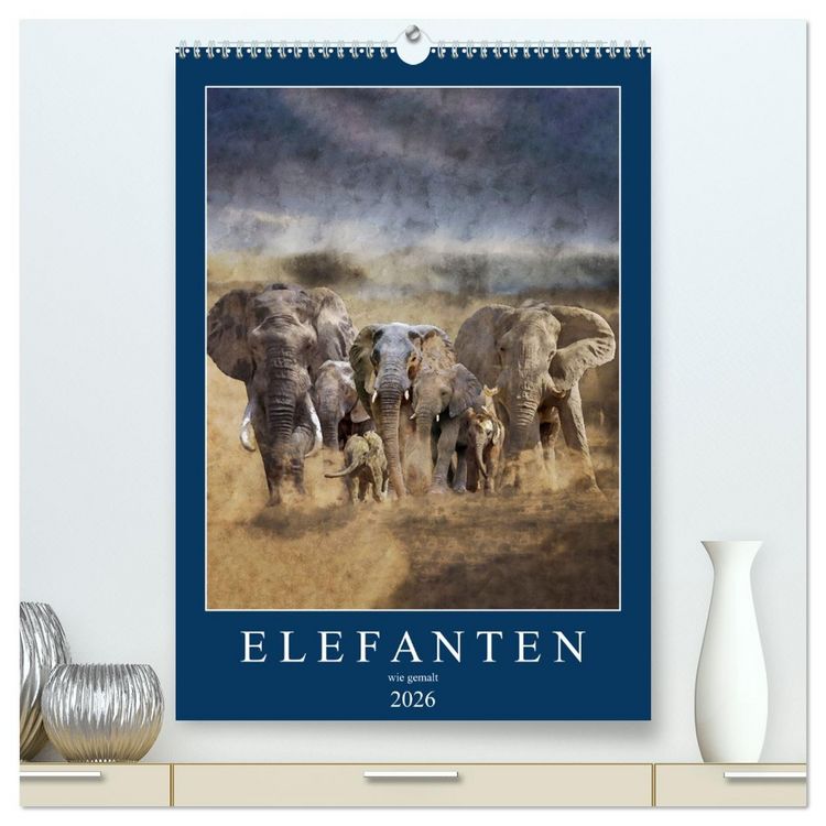 Produktbild: Elefanten - wie gemalt (hochwertiger Premium Wandkalender 2026 DIN A2 hoch), Kunstdruck in Hochglanz