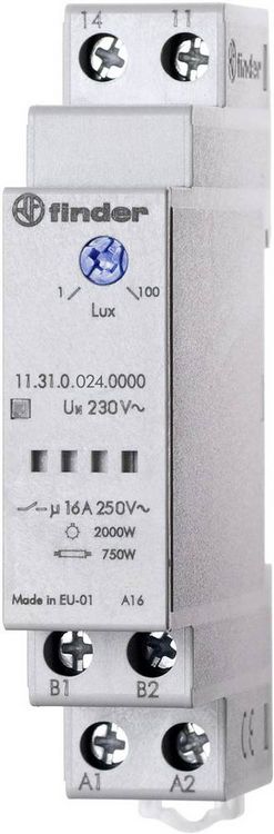 Produktbild: Finder D&auml;mmerungsschalter 1 St. 11.31.0.024.0000 Betriebsspannung:12 V, 24 V Empfindlichkeit Licht: 1, 30 - 80, 1000 lx, lx 1 Schlie&szlig;er
