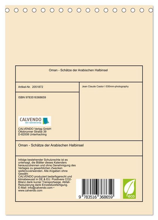Produktbild: Oman - Sch&auml;tze der Arabischen Halbinsel (Tischkalender 2026 DIN A5 hoch), CALVENDO Monatskalender