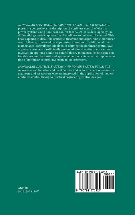 Produktbild: Nonlinear Control Systems and Power System Dynamics