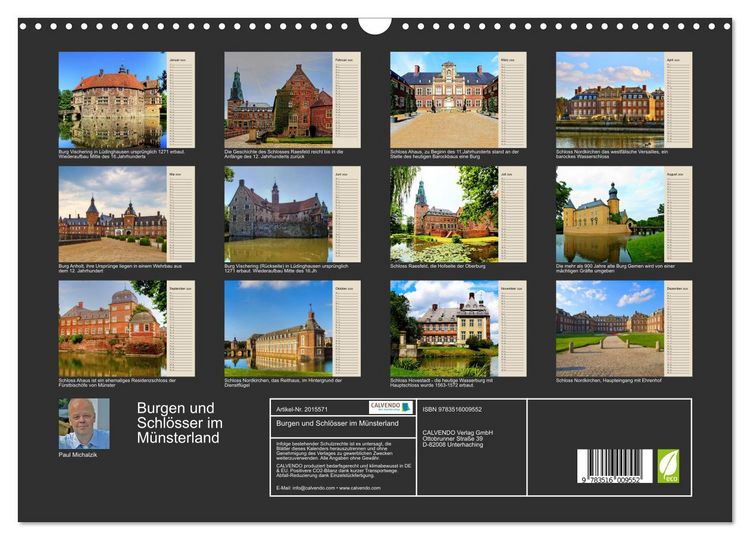 Produktbild: Burgen und Schl&ouml;sser im M&uuml;nsterland (Wandkalender 2026 DIN A3 quer), CALVENDO Monatskalender