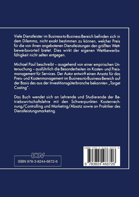 Produktbild: Preis- und Kostenmanagement von Dienstleistungen im Business-to-Business-Bereich