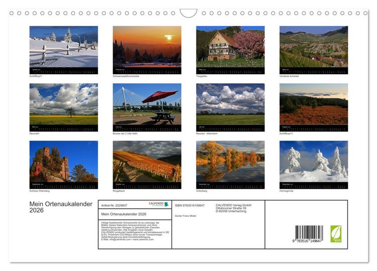 Produktbild: Mein Ortenaukalender 2026 (Wandkalender 2026 DIN A3 quer), CALVENDO Monatskalender