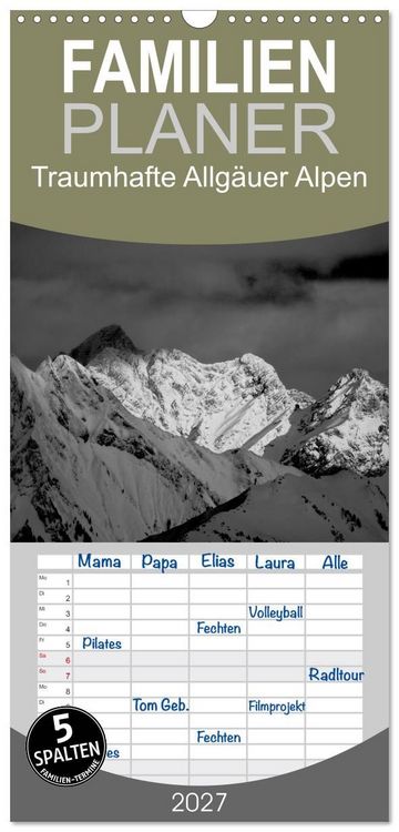 Produktbild: Familienplaner 2027 - Traumhafte Allg&auml;uer Alpen mit 5 Spalten (Wandkalender, 21 x 45 cm) CALVENDO