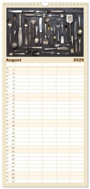 Produktbild: Familienplaner 2026 - K&uuml;chenutensilien mit 5 Spalten (Wandkalender, 21 x 45 cm) CALVENDO