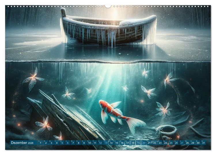 Produktbild: Klang der Stille - Kois aus der KI Dimension (hochwertiger Premium Wandkalender 2026 DIN A2 quer), Kunstdruck in Hochglanz