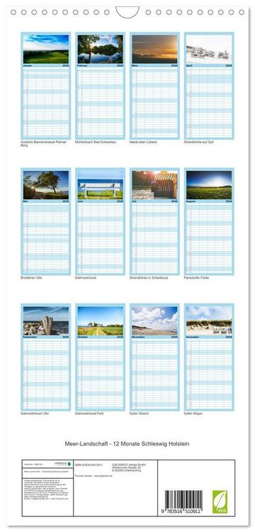 Produktbild: Familienplaner 2026 - Meer-Landschaft - 12 Monate Schleswig Holstein mit 5 Spalten (Wandkalender, 21 x 45 cm) CALVENDO