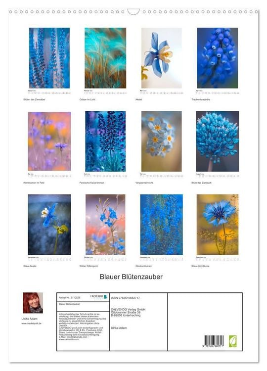 Produktbild: Blauer Bl&uuml;tenzauber (Wandkalender 2026 DIN A2 hoch), CALVENDO Monatskalender