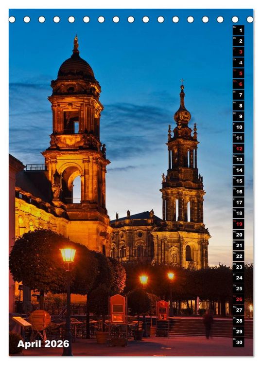 Produktbild: Dresden bei Nacht (Tischkalender 2026 DIN A5 hoch), CALVENDO Monatskalender