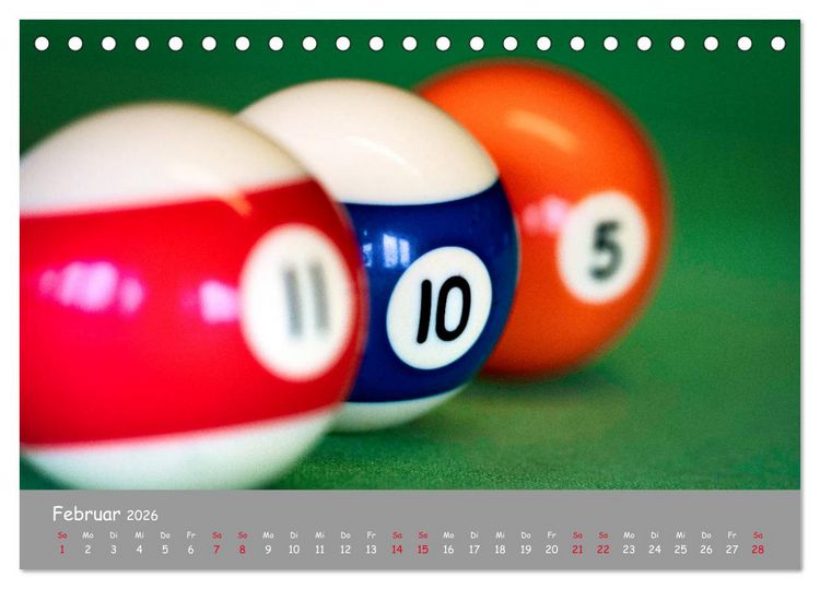 Produktbild: Freizeit Billard - Queue, Kugeln, Kreide und Tisch (Tischkalender 2026 DIN A5 quer), CALVENDO Monatskalender