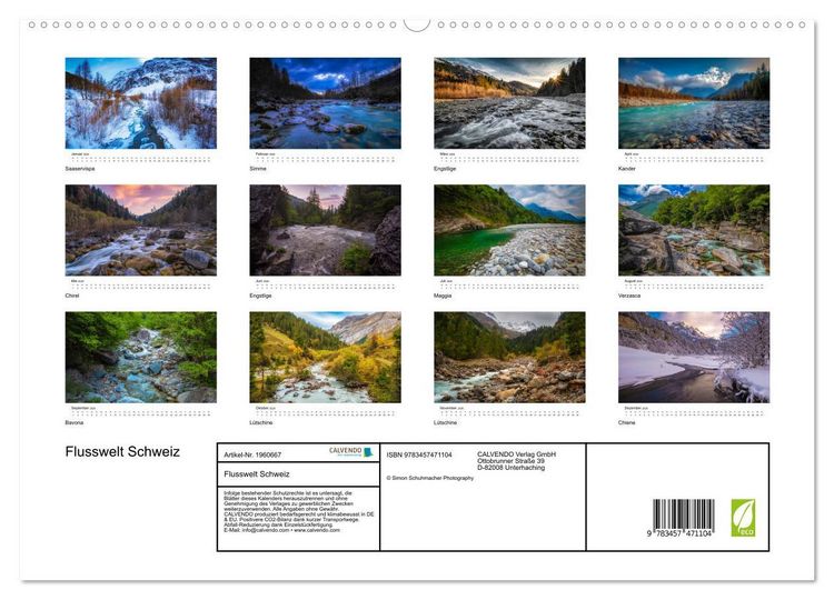 Produktbild: Flusswelt Schweiz (hochwertiger Premium Wandkalender 2026 DIN A2 quer), Kunstdruck in Hochglanz
