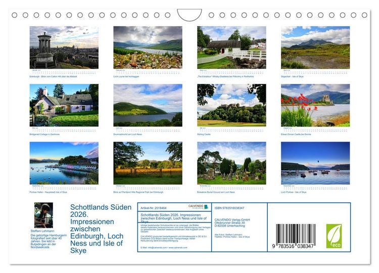 Produktbild: Schottlands S&uuml;den 2026. Impressionen zwischen Edinburgh, Loch Ness und Isle of Skye (Wandkalender 2026 DIN A4 quer), CALVENDO Monatskalender